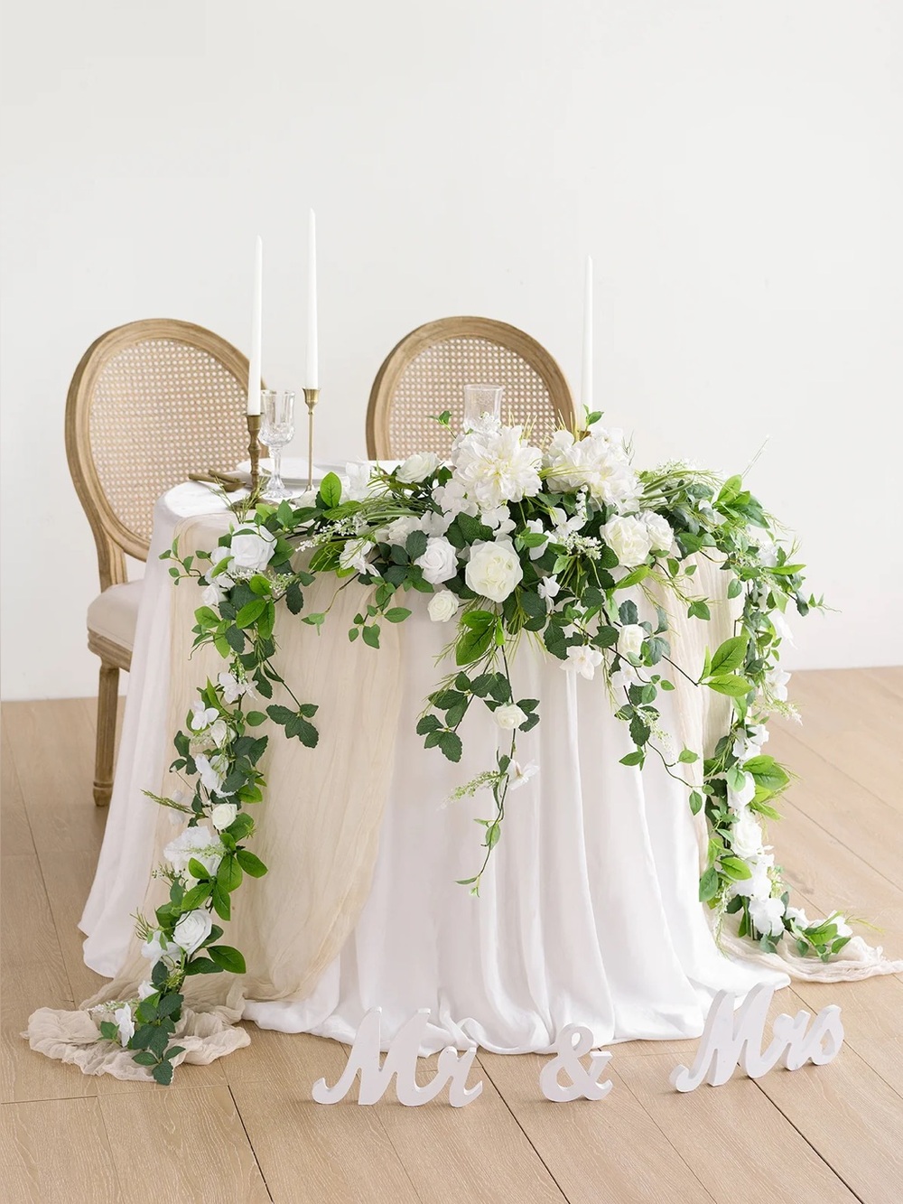 Lily's Moments 9FT HEAD TABLE FLOWER GARLANDS IN WHITE & SAGE Set Of 6